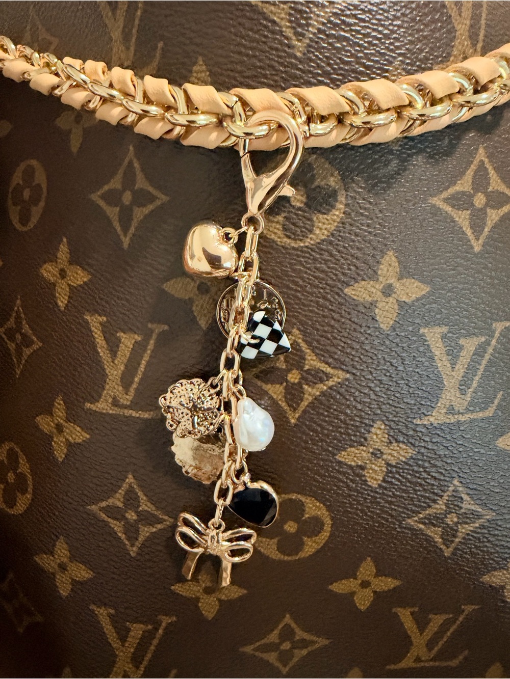 Gold Charm Dangle with Black and Cream Accents